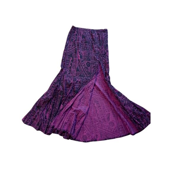 Hinano Tahiti Maxi Skirt S Magenta Tropical Western Cowgirl Boho Art Block Print - Picture 2 of 16